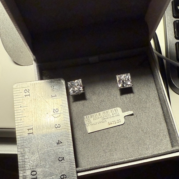 CARAT LONDON 9K White Gold Chester Princess Stud Earrings, 3ct - Picture 5 of 6